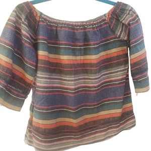 FREE PEOPLE DRA Boho Linen Stripped Top Size XS